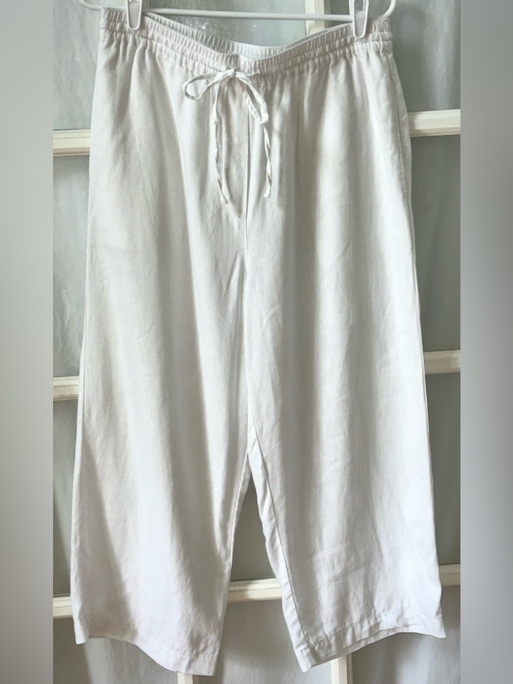 DKNY Pure White Linen Blend Wide Leg Crop Pants Drawstring Medium
